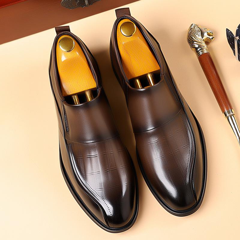 Men's Leather Shoes, Slip-On First-Layer Cowhide Pointed-Toe Shoes, Men's Business Classy Work Clothing Black Wedding Shoes, Genuine Leather Trendy