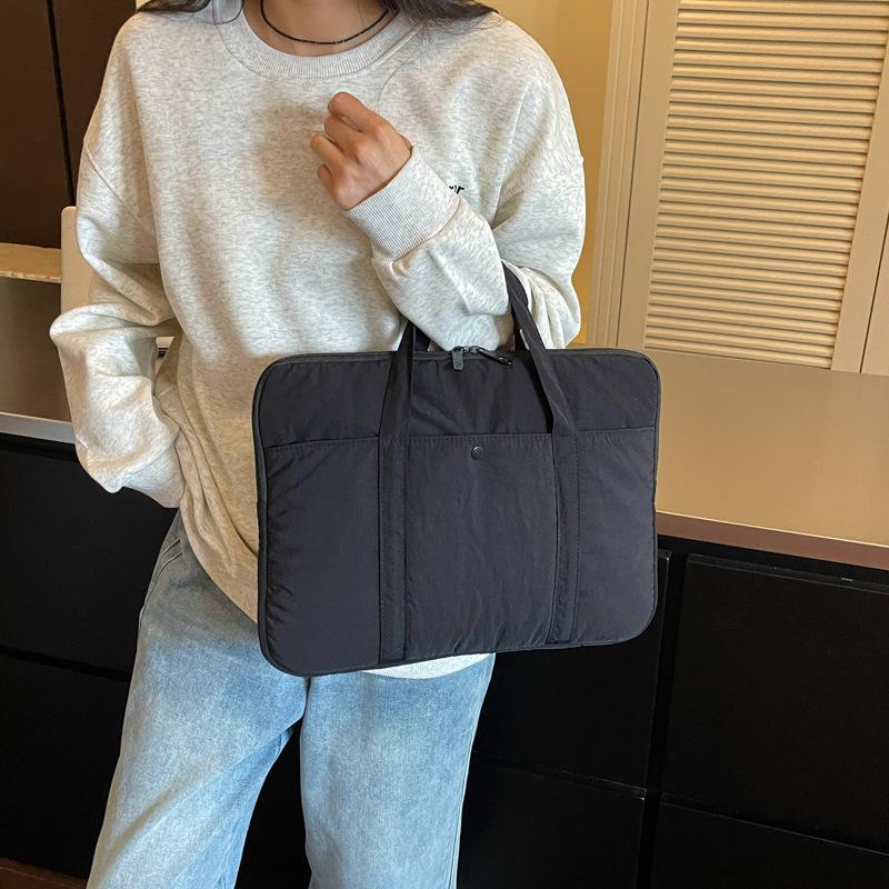 Padded laptop bag, versatile travel briefcase, women's tablet protective bag, solid color handbag tote bag