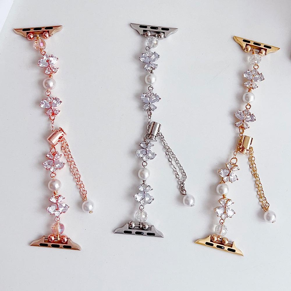Crystal Butterfly Pearl Bracelet Strap Suitable for iWatch Apple Watch Band Applewatch Zinc Alloy Strap