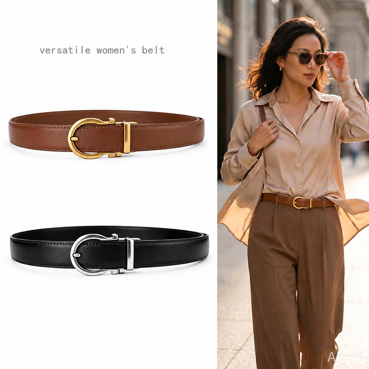 2026 New Model Women's Belt Genuine Leather Cowhide Belt High-End Fashion Simple No-Punch Versatile Automatic Buckle Belt