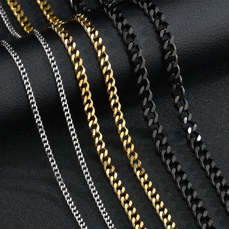 Stainless Steel Double-Sided Polished Cuban Chain Necklace Titanium Steel Trendy Hip-Hop European and American Hip-Hop Simple Sweatshirt Chain Accessory