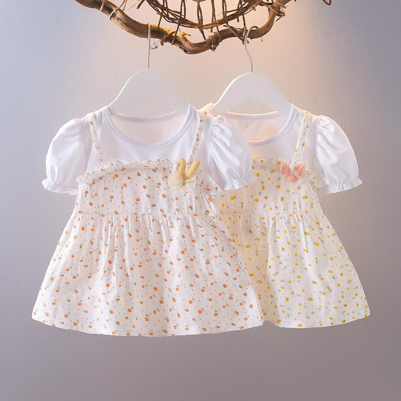 Girls' Short-Sleeved Dress Summer Baby Girl Fake Two-Piece Dress Princess Dress Baby Dress