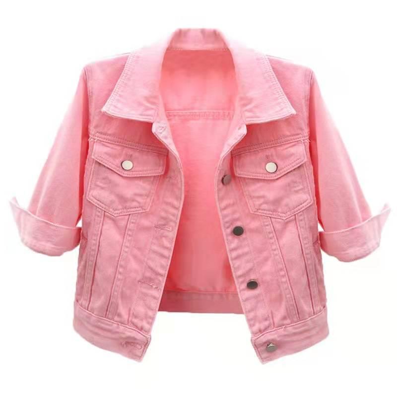 Spring and Summer Korean Style Slim-fit Colorful Mid-sleeve Denim Jacket Women's Short Seven-sleeve Jacket Waistle Small Shawl Top