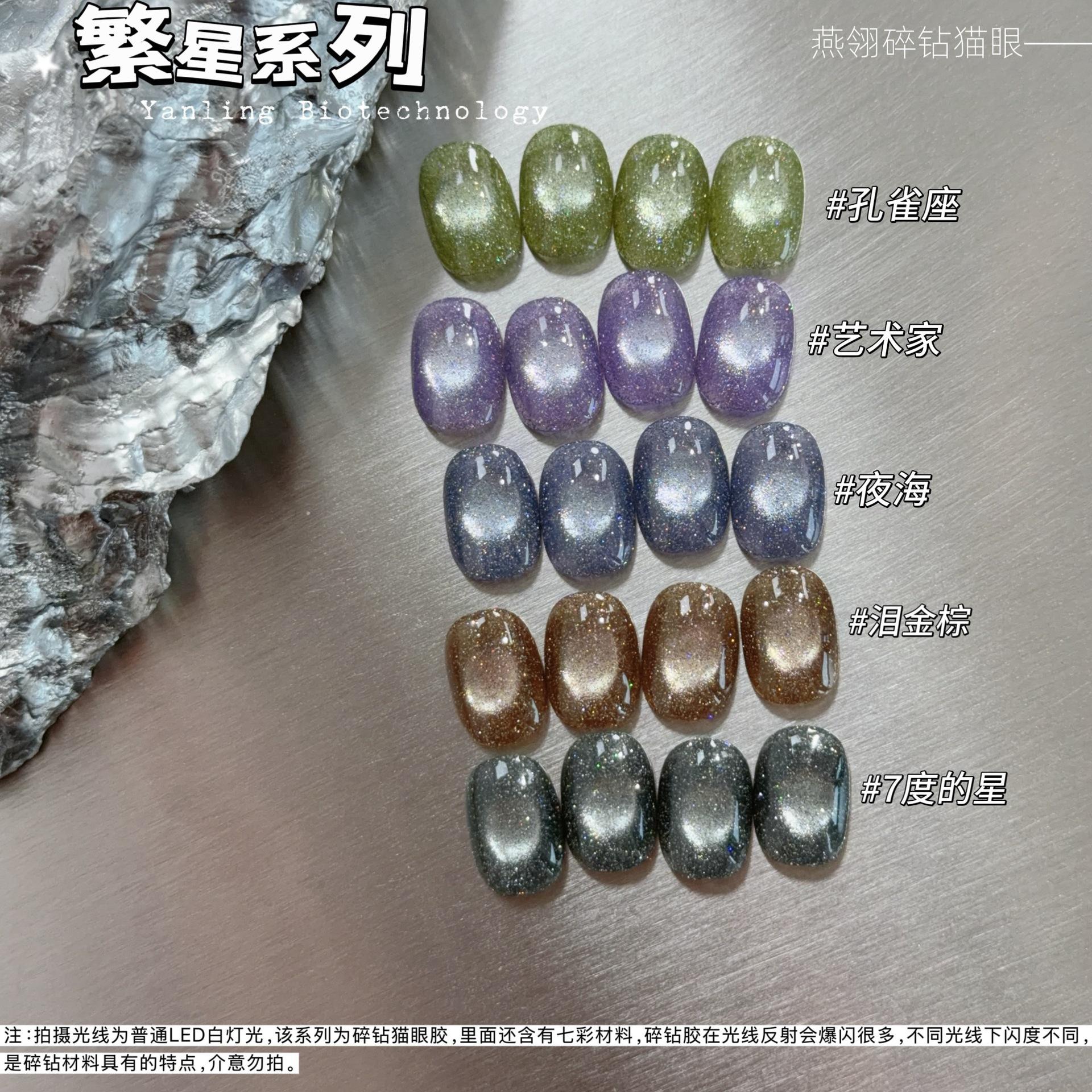 Authentic Yanling Starry Series Diamond Cat Eye Nail Polish in Teardrop Gold Brown with Fine Glitter and High Shine