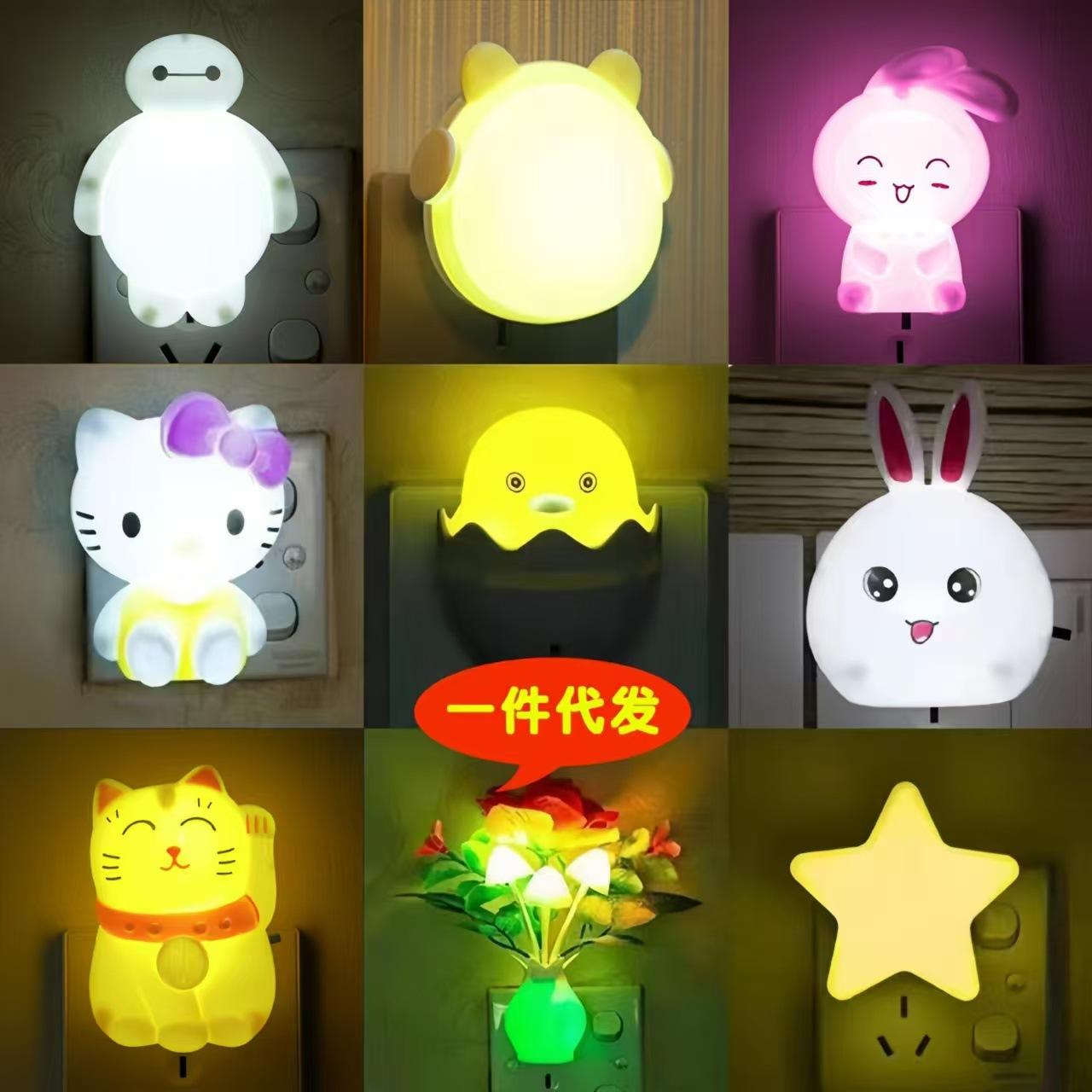 New and Unique Cartoon-Style Large White Switch Night Light, Smart Home Led Light-Controlled Sensor Lamp, Plug-In Energy-Saving Night Light