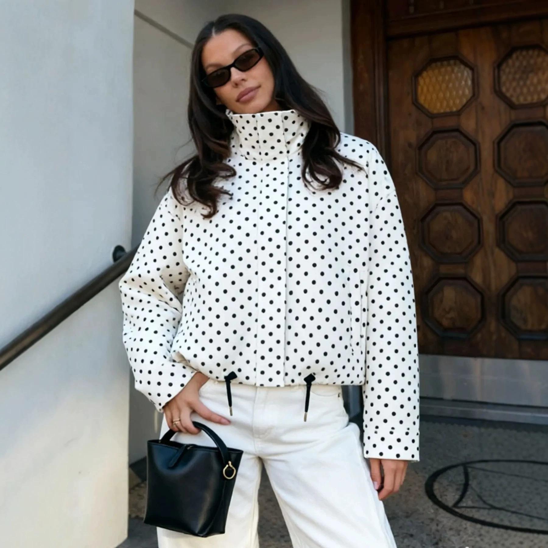 2026 European and American Women's Clothing Amazon TK Autumn New Fashion Polka Dot Long Sleeve Loose Pocket Jacket for Women