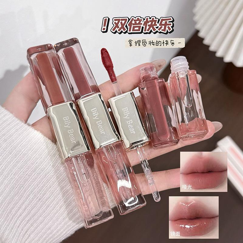 Bily Bear dual-ended lip glaze, featuring a velvet matte finish, allows for layering and creating a mirror-like, glassy lip effect, and is long-lasting and easy to apply, making it a great lipstick choice for students