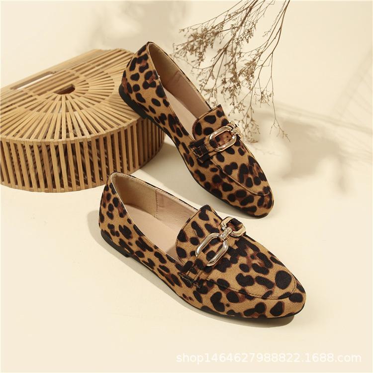 British fashion leopard print casual soft sole shoes women's 2025 loafers women's casual shoes round toe flat shoes women's autumn