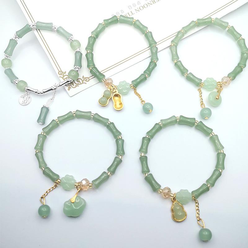 New Chinese Bamboo Bracelet Imitation Dongling Jade High-rise Bracelet Safe Buckle Jade Gourd Bracelet Scenic Spot Small Jewelry