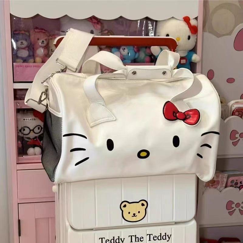 Travel Bag Pu Cute Single-Shoulder Hello Kitty Handbag with Bow Fitness Bag Crossbody Bag
