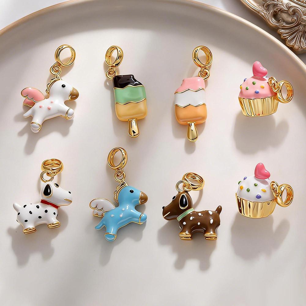 DIY Beaded Accessories Copper Enamel Jewelry Pendants Cartoon Unicorn Dog Popsicle Cake Pan-Style Bracelet Charms