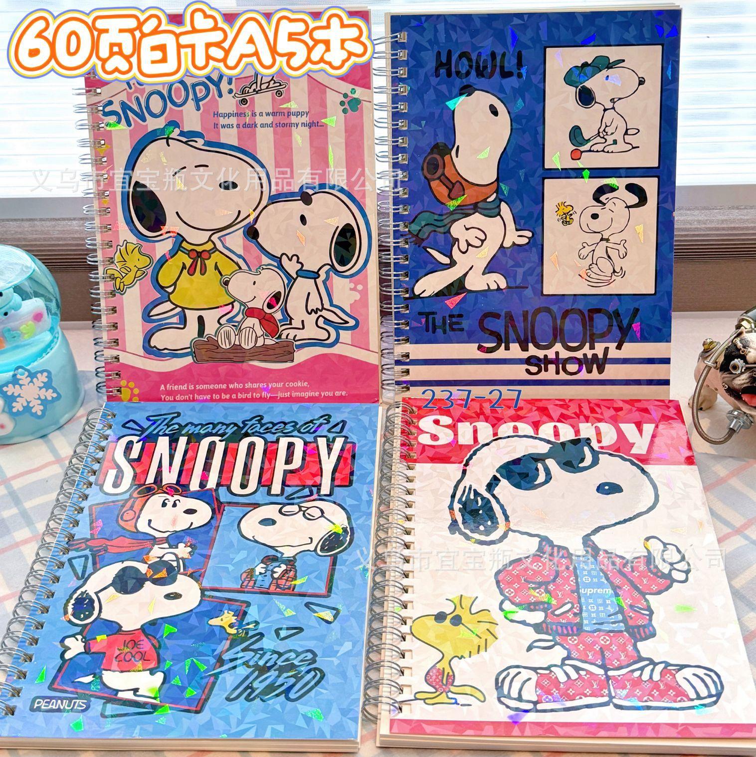 Snoopy A5 Spiral Notebook with Thick Lined Pages, High-Quality Laser Diary Notebook for Elementary School Students' Classroom Notes