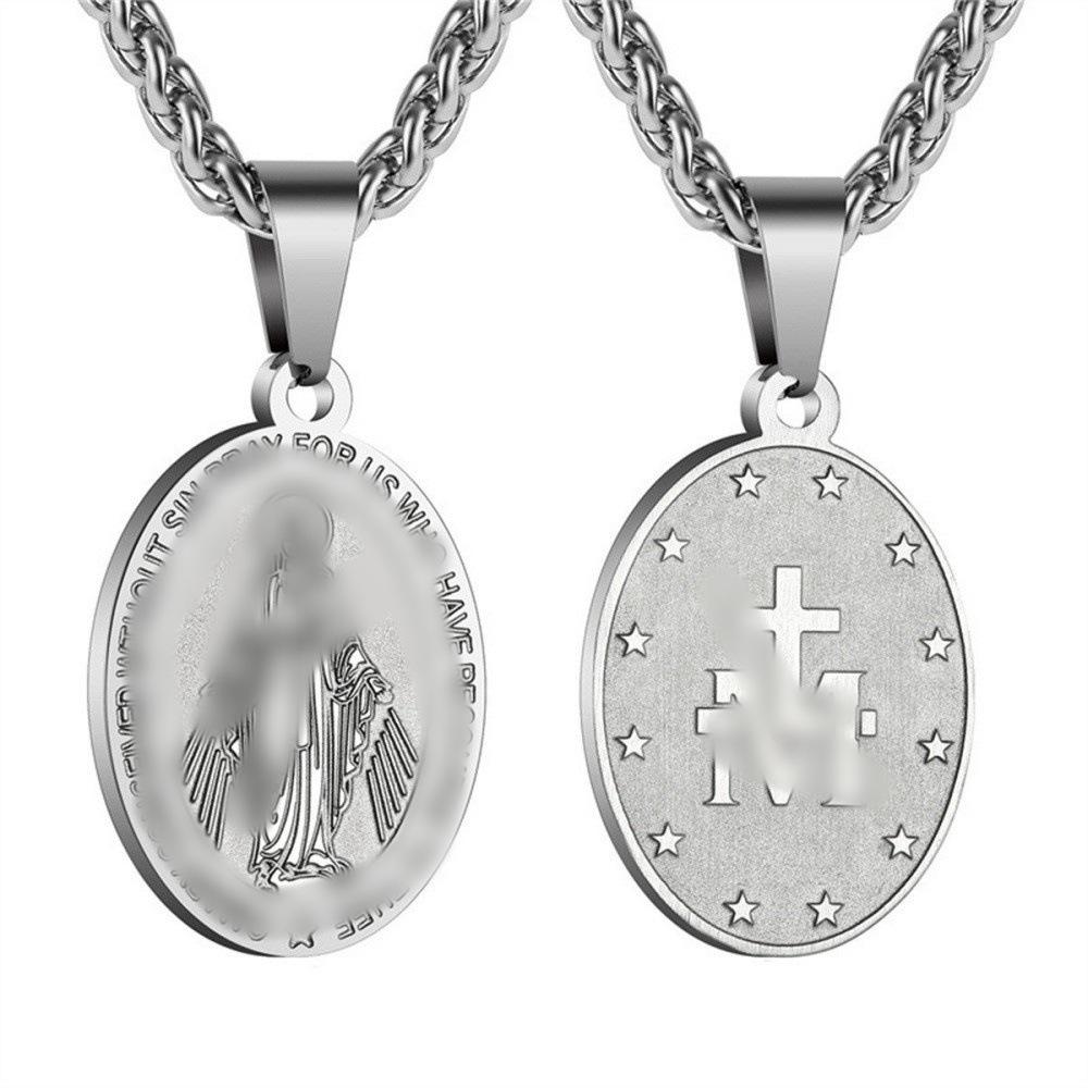 Amazon's best-selling cross-border product: double-sided portrait medal cross stainless steel pendant necklace for men and women, wholesale