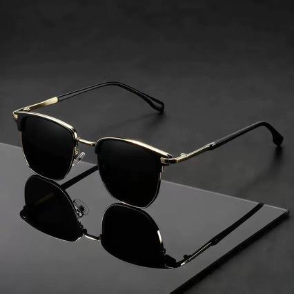 Retro Stylish Half-Frame Eyebrow Frame Men's Sunglasses, Versatile Korean Style Outdoor Cycling and Driving Sunshade Sunglasses