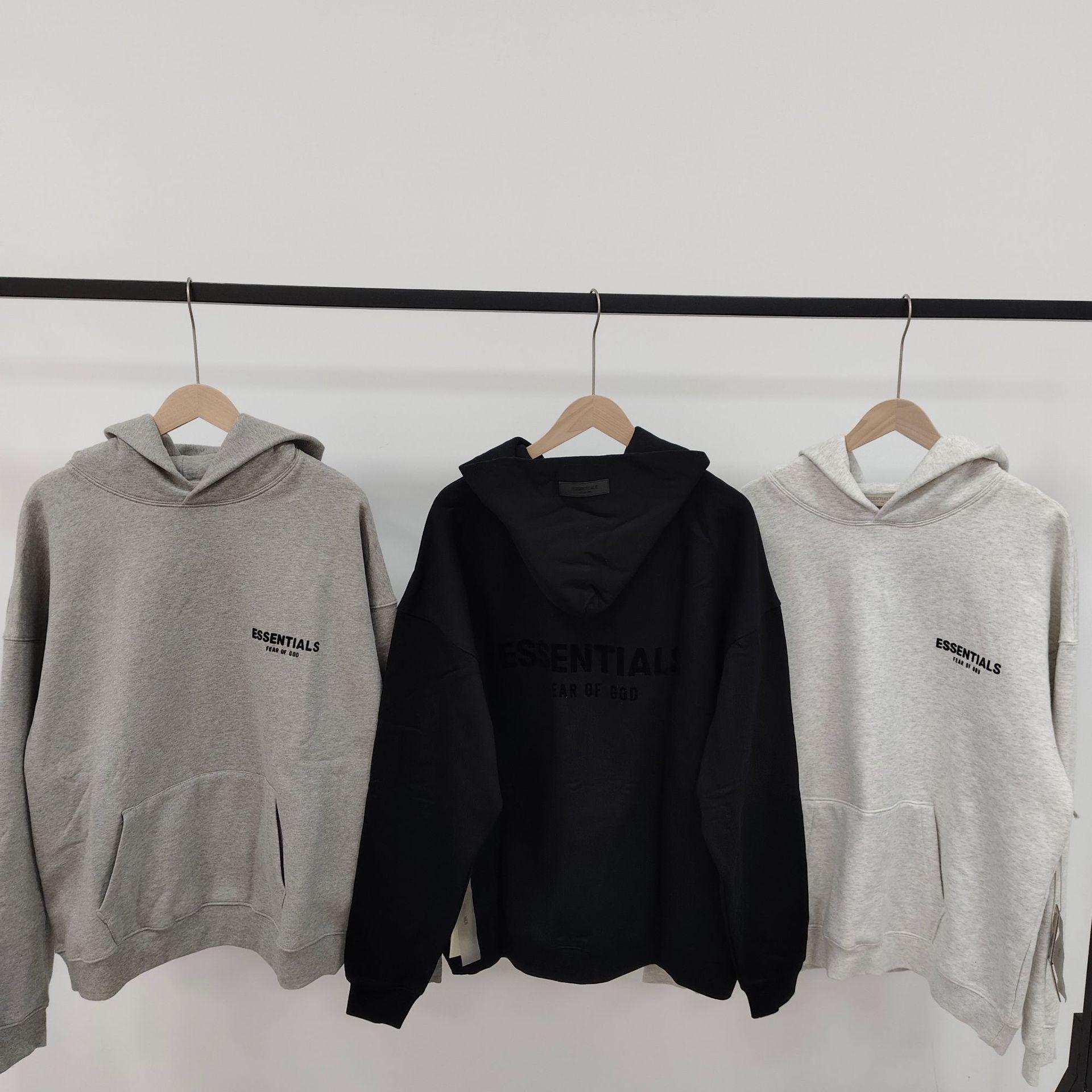 European and American Fall/Winter 2024 Fleece Hoodie with Flocked Lettering, Essentials Sweatpants and Hoodie for Men