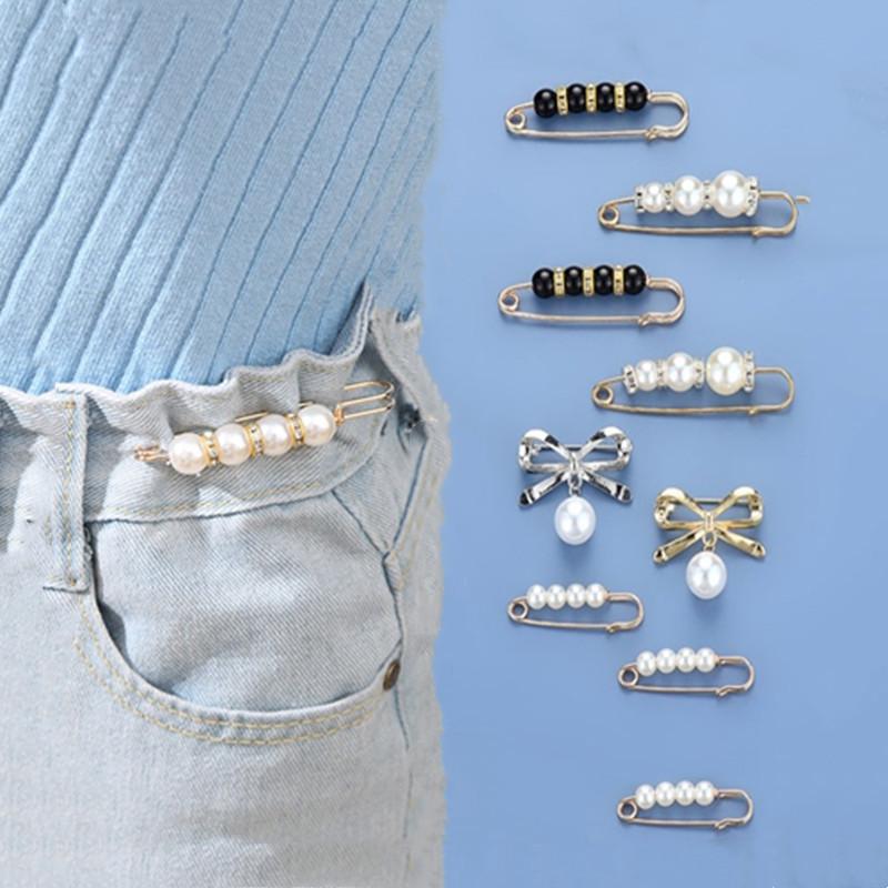 Anti-Light Brooch Girl's Waist Tight Artifact Skirt Pearl Buckle Clothes Pin Pants Waist Tight Pin Silk Towel Buckle Needle