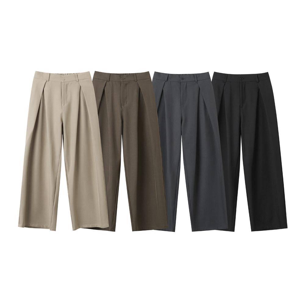 Men's Black Wide-Leg Casual Pants Spring High Street Pleated Hong Kong Style Japanese American Trendy Straight Loose Trousers