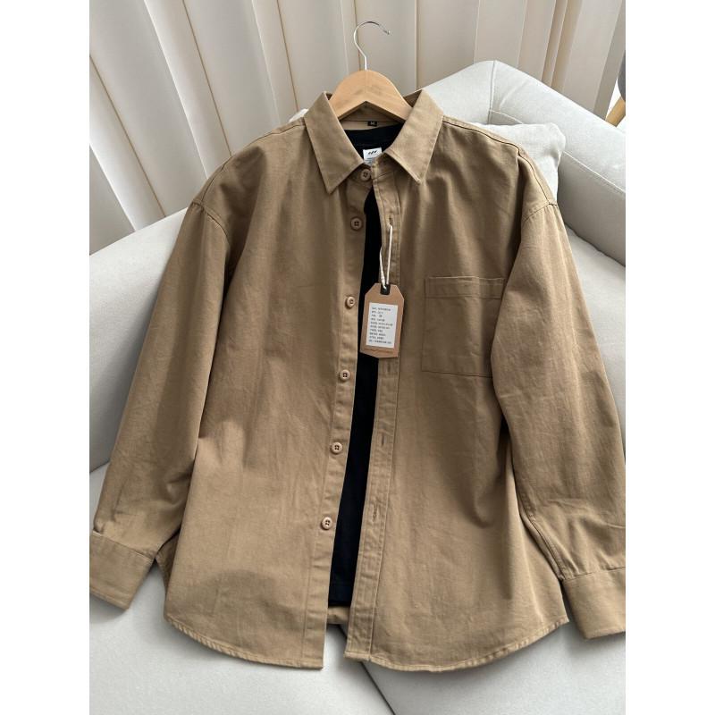 Spring and autumn pure cotton Japanese-style cityboy base shirt for men, long-sleeved American casual layered inner wear pure cotton shirt