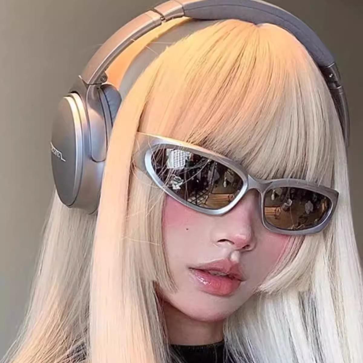 Y2K Sunglasses Men's and Women's Cyberpunk Glasses Technology Sense Sunglasses Advanced Sense Cycling silver Goggles