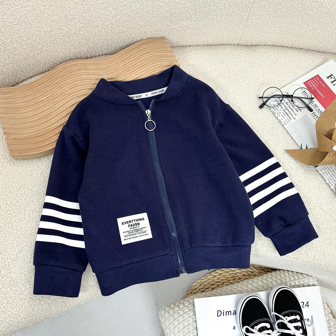 Children's Coat Spring and Autumn New Jacket for Boys and Girls Baby Middle-aged Children Striped Zipper Shirt All-match Simple Casual Cardigan