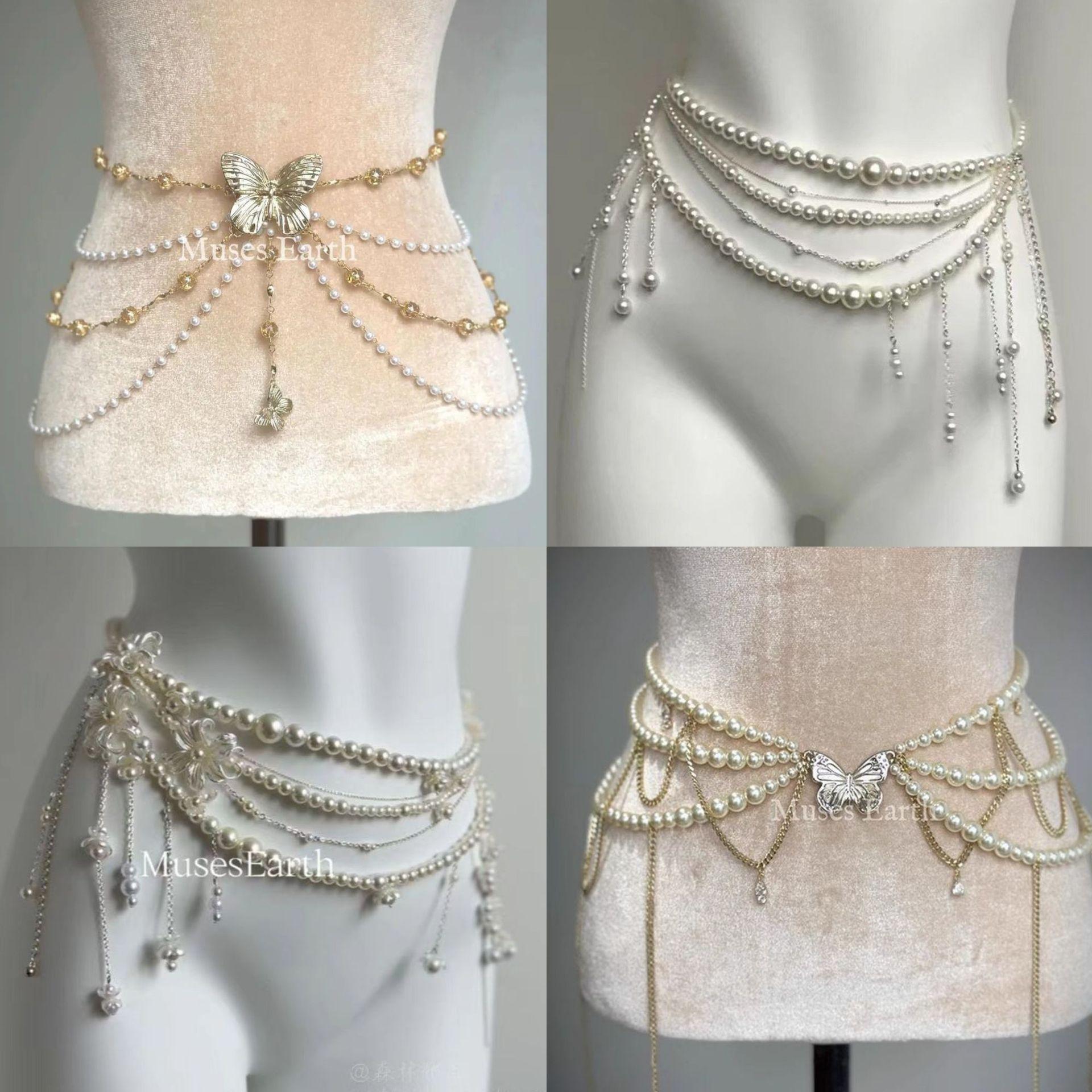 Waist Chain Collection ~ choker Multi-layer Pearl Waist Chain Chest Chain Palace Dinner Shoulder Chain Light Luxury Leg Chain Unique Necklace