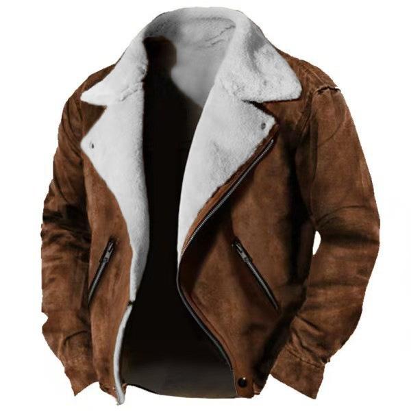 European and American Cross-Border Independent Station Men's Large Size Winter Casual Lapel Zipper Jacket Thickeneded Jacket Fur Integrated