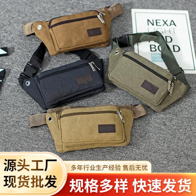 Thickened Canvas Waist Bag, Fashionable Large-Capacity Outdoor Sports Running Waterproof Cross-Body Mobile Phone Chest Bag Business Lightweight