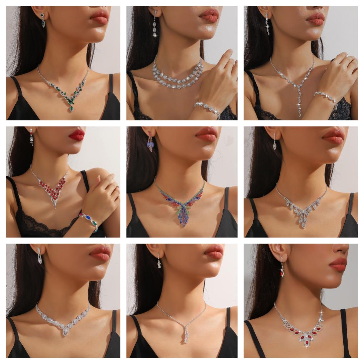 European and American cross-border necklaces, light luxury niche jewelry sets, banquet dress necklaces, fashionable and versatile bridal accessories wholesale
