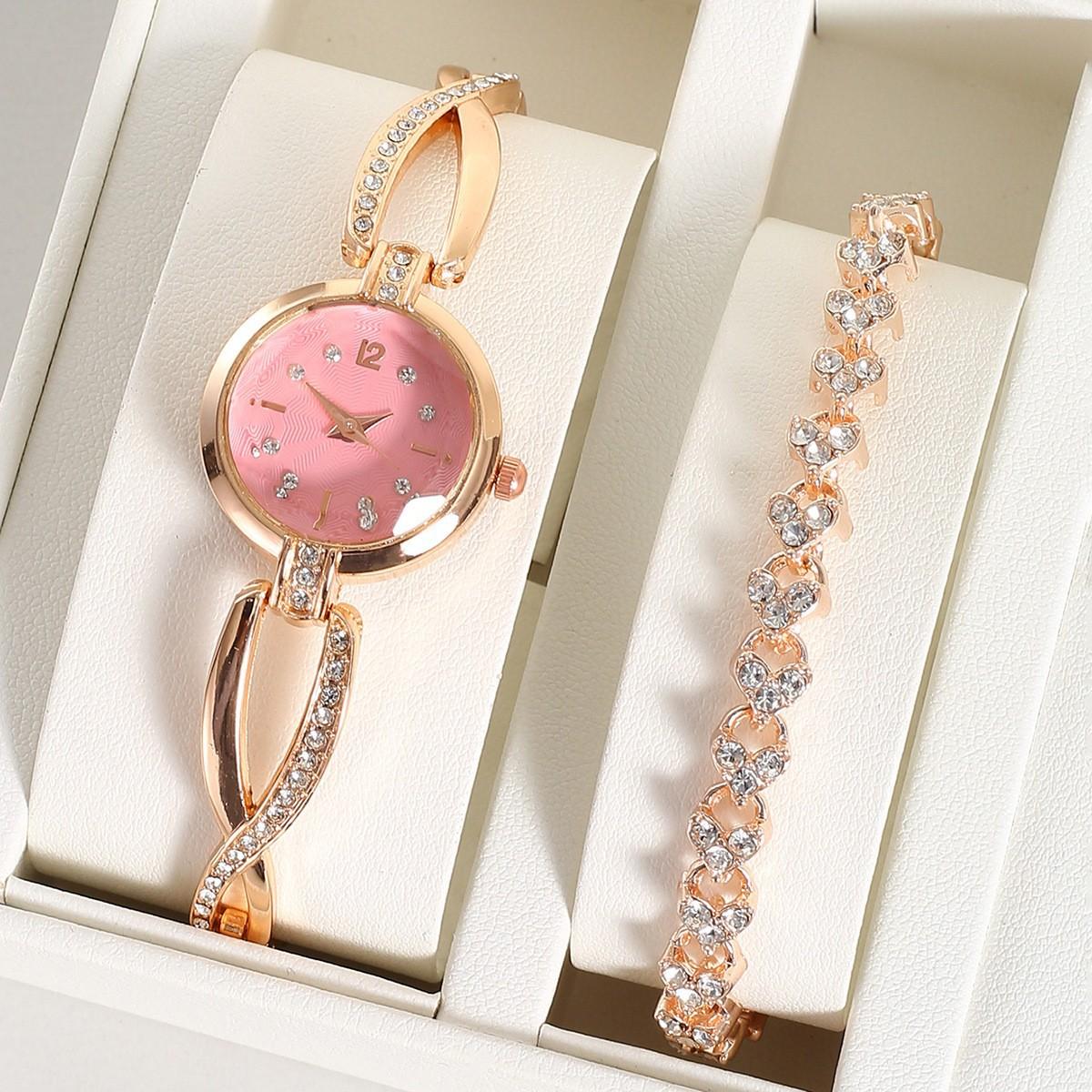 Cross-Border Popular Trendy Fashion Rhinestone Alloy Steel Strap Ins Small Disc Bracelet Mirror Quartz Women's Watch Wholesale
