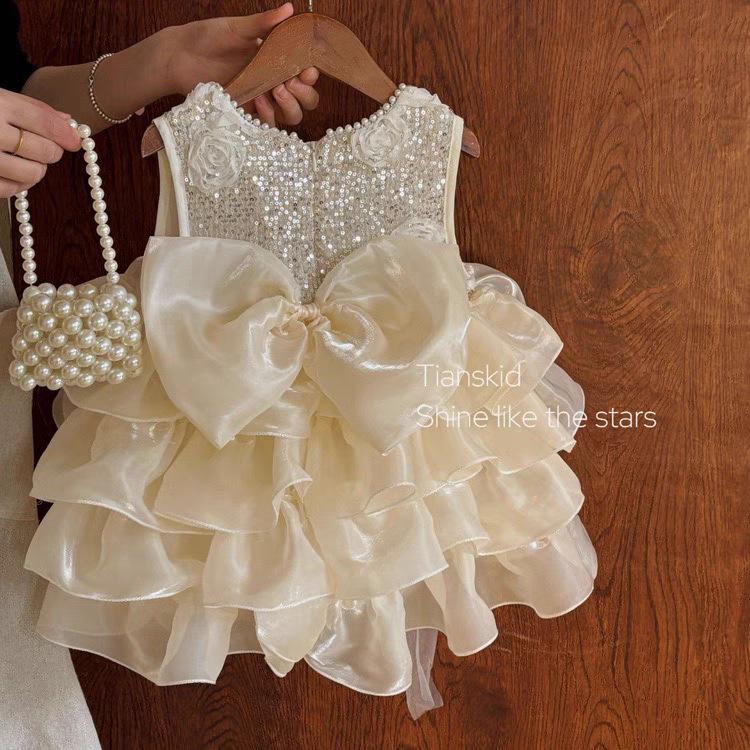 Girls' Princess Dress 2026 New Summer Style for Toddlers and Young Children, Elaborate Dress for Baby Girls' Birthday and First Birthday Party