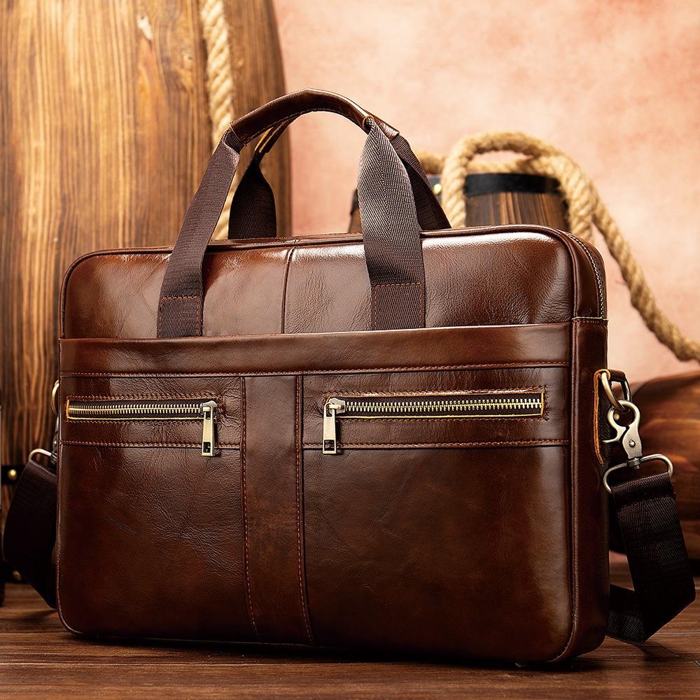 Men's Genuine Leather Briefcase, Business Men's Bag, First-Layer Cowhide Handbag, Lawyer's Computer Bag, Men's Single-Shoulder Crossbody Large Bag