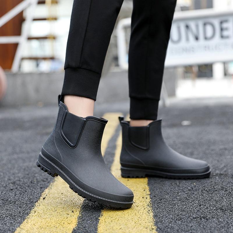 Chelsea non-slip rain boots men's waterproof shoes short rain boots wear-resistant warm mid-calf rubber shoes fishing car wash overshoes