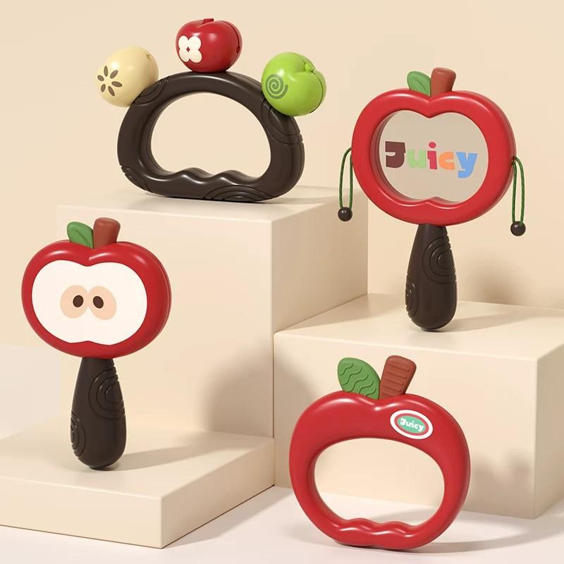 Baby Toys That Can Be Chewed, Apple-Shaped Teether, Rattle, Hand Drum, Maracas, Hand Bell, Early Education Toys for Babies