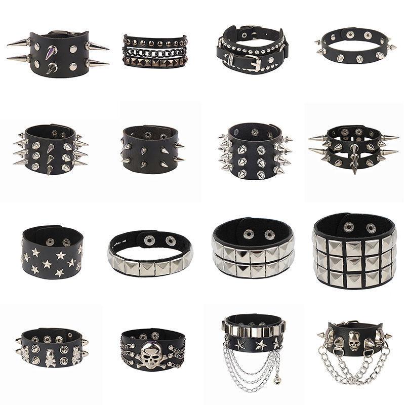 Fashion Punk Gothic Skull Rivets Dark Retro Couple Leather Pu Bracelet Couple Bracelet Bracelet