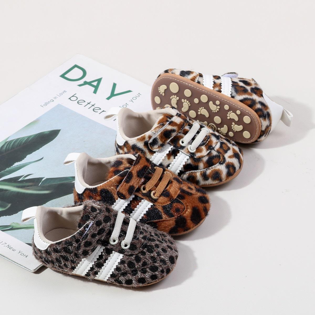 New Style Infant and Toddler Soft-Soled Non-Slip Wear-Resistant Fashionable Versatile Indoor and Outdoor Unisex Walking Shoes Leopard Print Casual Pre-Walking Shoes