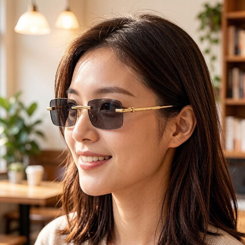 New Ultra-Light Retro Square Frameless Sunglasses for Men and Women, Fashionable and High-End, Sun Protection and Uv Protection Metal Sunglasses