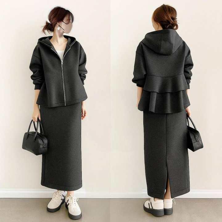In-Stock Japanese Style 2026 Hooded Zip-Up Jacket Straight-Cut Back-Slit Skirt Sweatshirt Two-Piece Set Japanese Style Autumn Women's Clothing