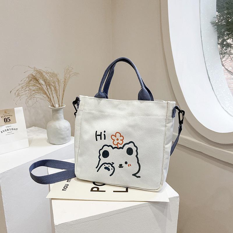 2021 new canvas women's bag printed Street portable tote bag cute student messenger bag fashion shoulder bag for women