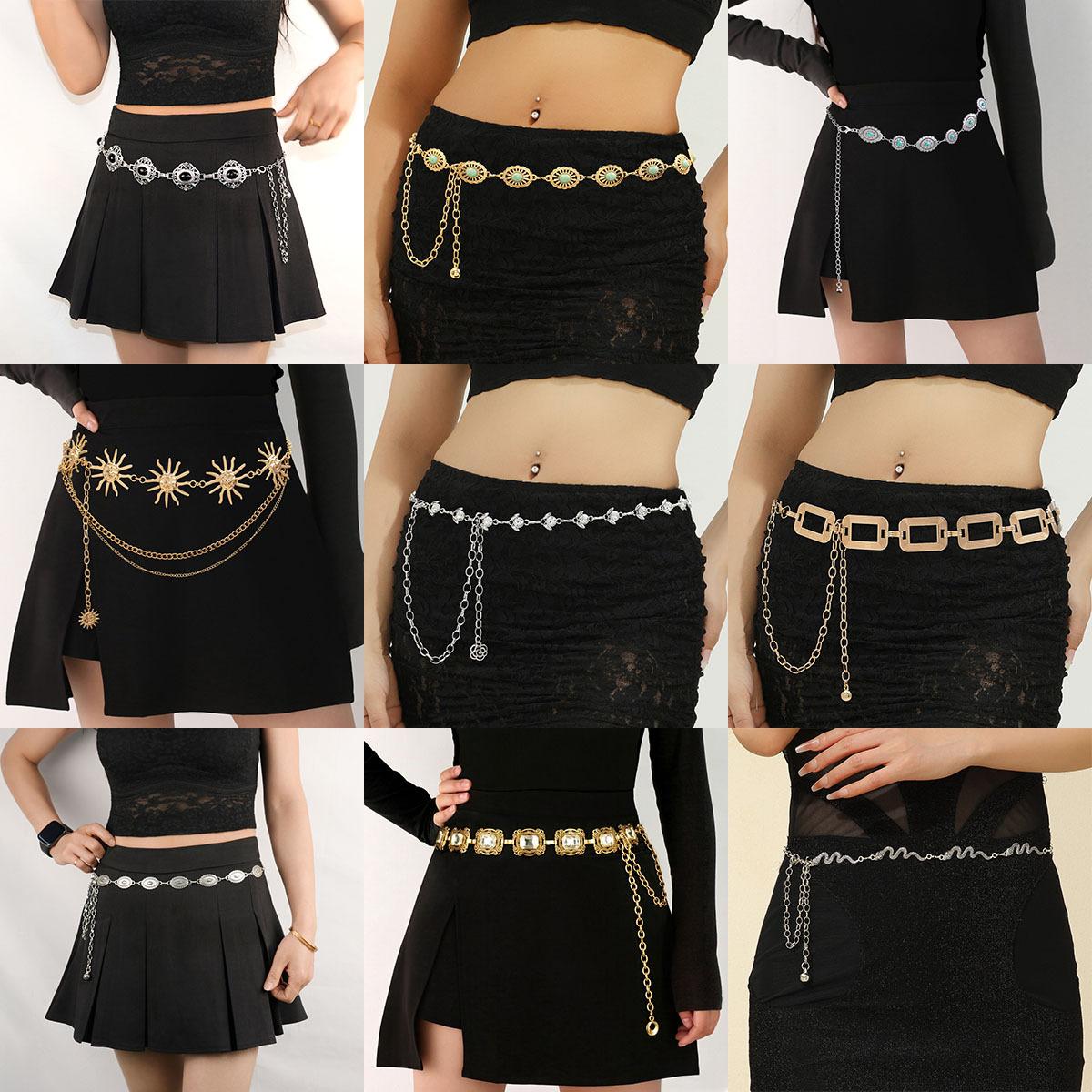 Bohemian style waist chain for women, simple new metal chain waist chain, popular with influencers, paired with black short skirts, wholesale