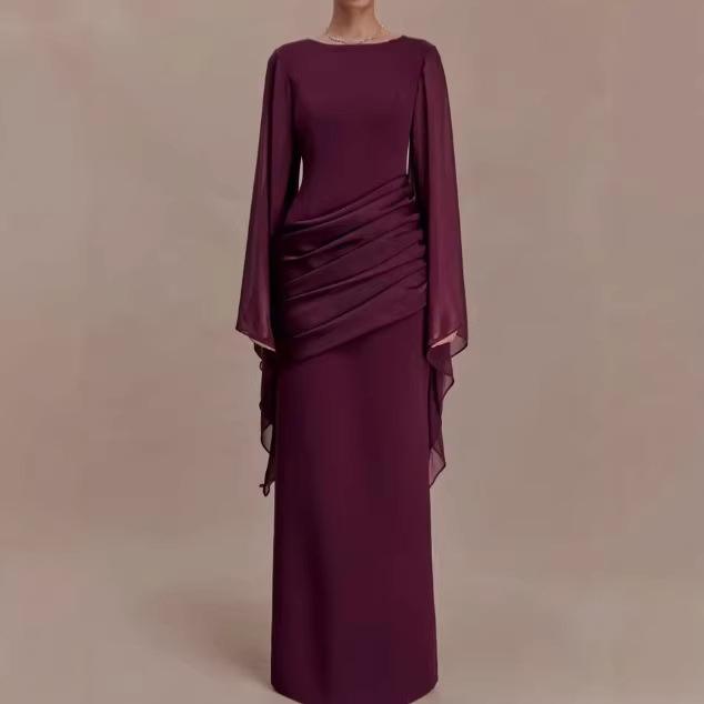2026 Spring European and American Amazon Cross-Border Foreign Trade Gentle and Elegant Light Dress Style Spun Yarn Long-Sleeved Dress