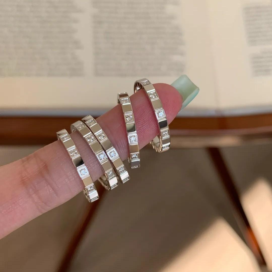 Fashionable and versatile fresh ring with small ice cube and sugar cube design, inlaid with diamonds, small row of accessories, light luxury high-end micro-inlay design ring