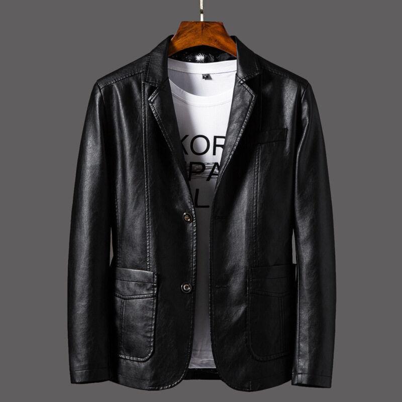 Cross-Border Wholesale Cross-Border Leather Jacket Men's Autumn New Casual Motorcycle Jacket Korean Style Stand Collar Leather Jacket Men's Clothing