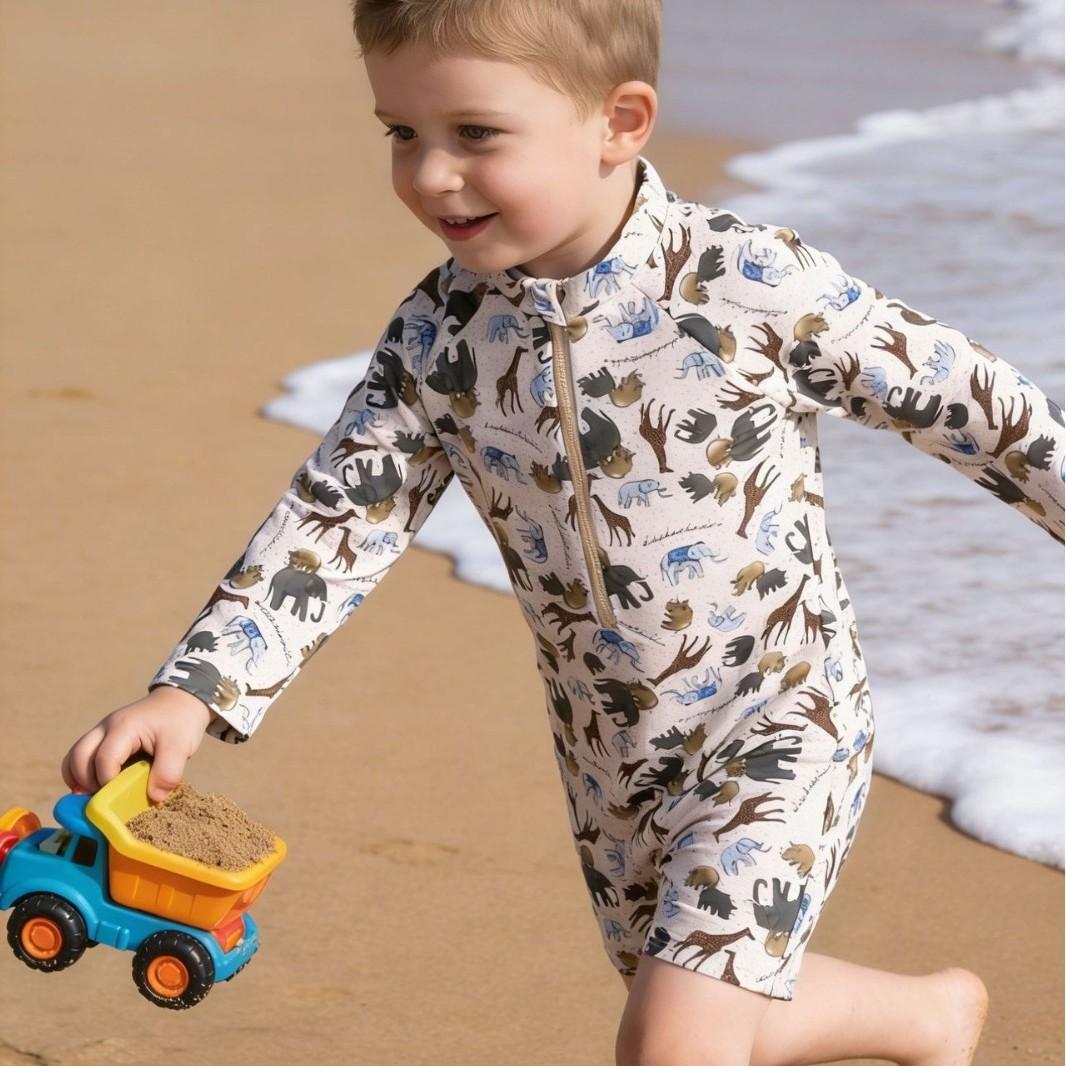 Ins Baby Boy One-Piece Swimsuit Kidsren's Quick-Drying Sun Protection Swimsuit Boys Long-Sleeved Baby Swimsuit Surfing Suit