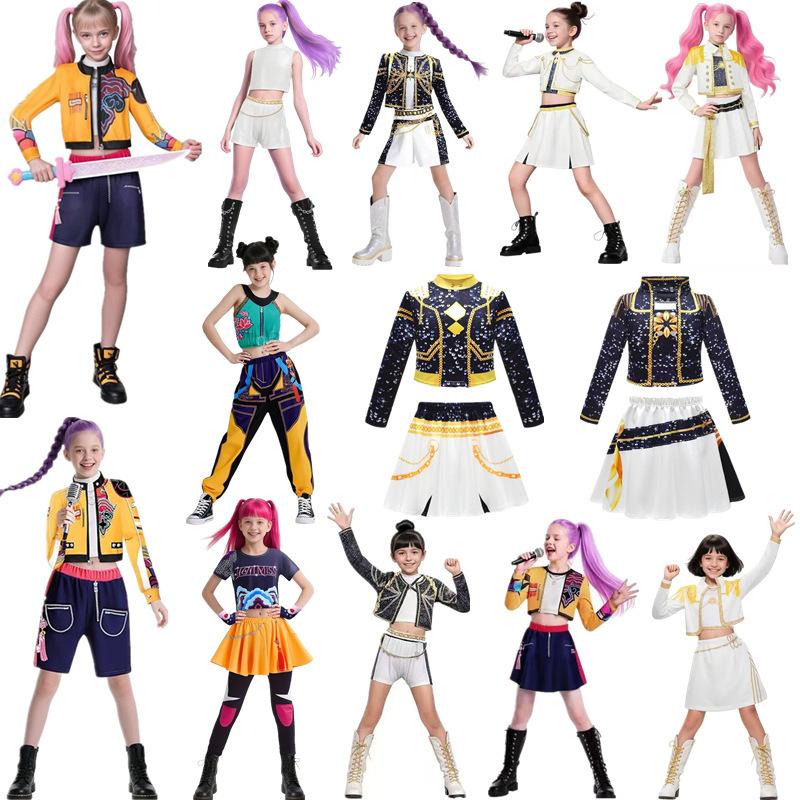 Cross-Border Amazon Hot-Selling New Product Demon Hunter Anime Cosplay Costume Popular Singer 3D Printed Women's and Children's Clothing