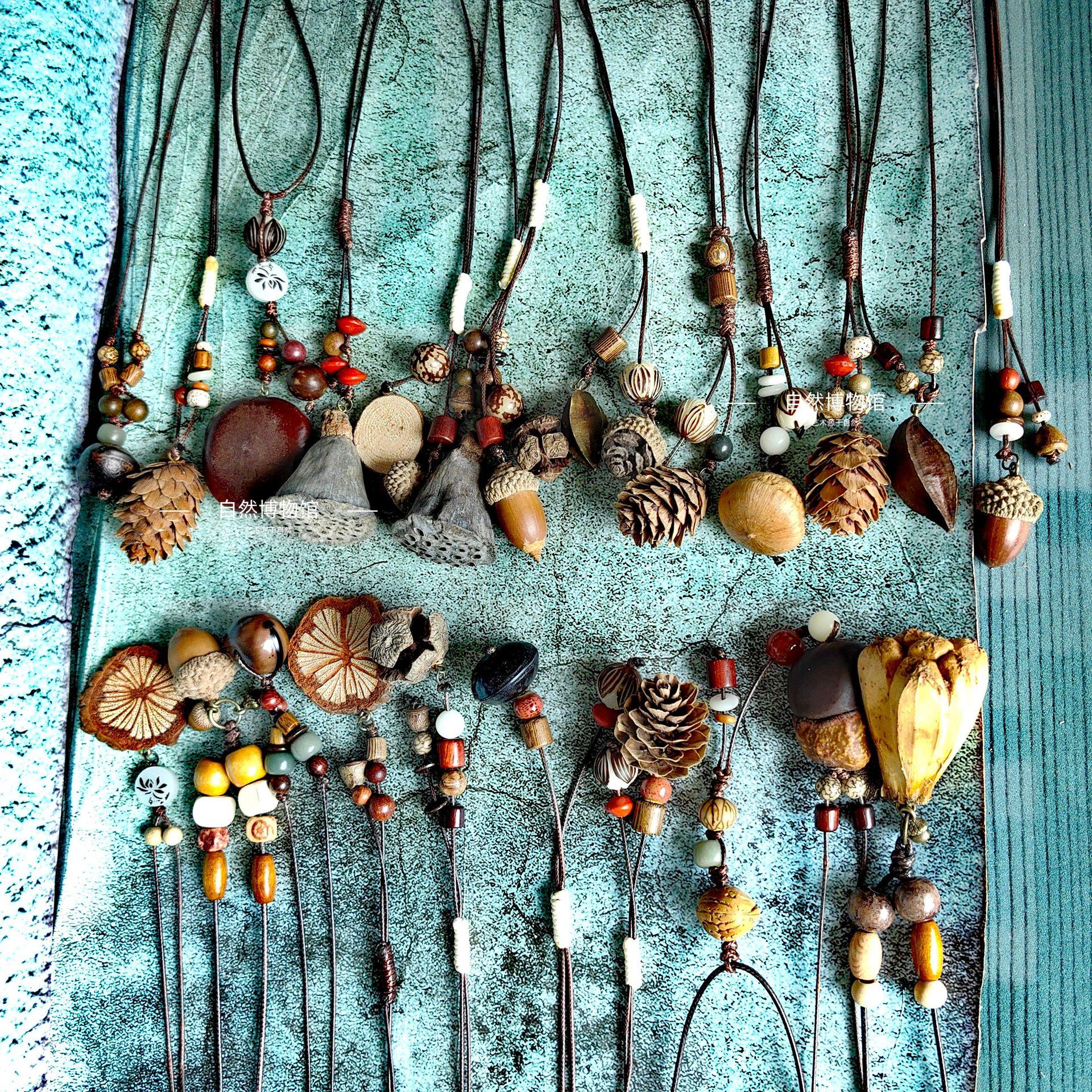 in stock acorn forest plant dried fruit sweater chain long wind accessories men's and women's hand-woven cotton and linen clothing necklace