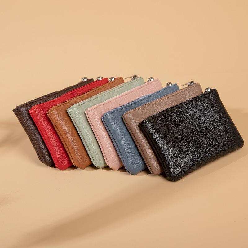 [Unisex] new lychee pattern zipper coin purse ultra-thin short card coin key storage bag