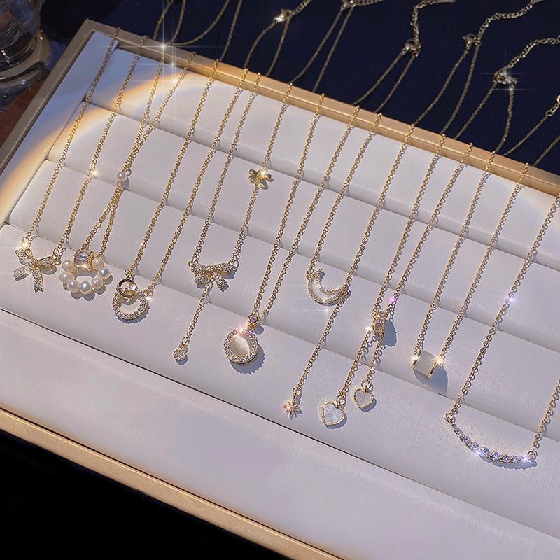 K-Style of Ins Style Titanium Steel Necklace Girls High-End Versatile Niche Pearl Clavicle Chain Pendant Accessories Wholesale
