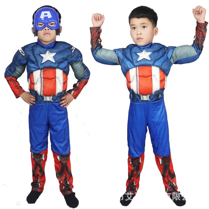 Captain America Muscle Child Superhero Dress Up Movie Character Cosplay Cosplay Performance Costume