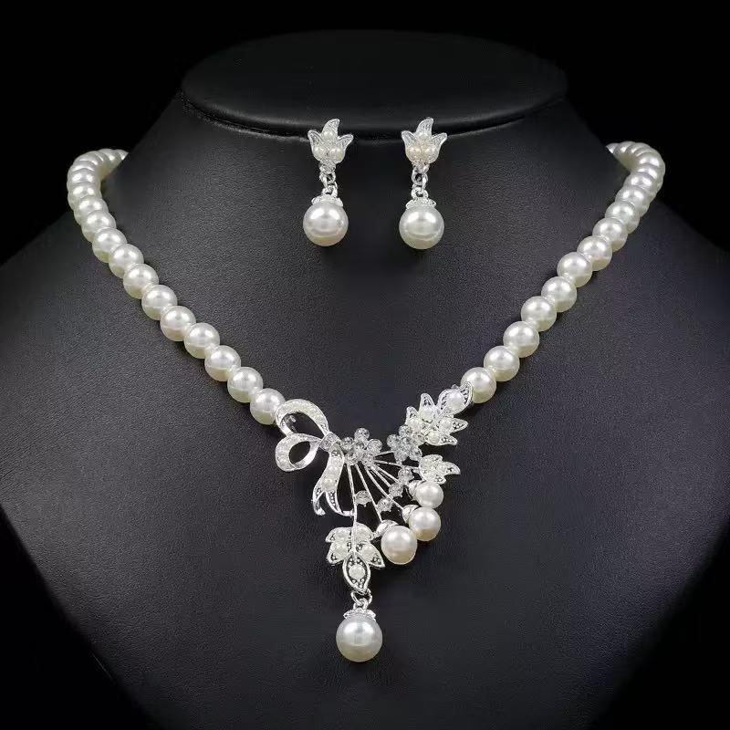 Korean Style Hot Bridesmaid Bride Jewelry Wedding Evening Dress Wedding Dress Rhinestone Pearl Necklace Earrings Jewelry Set