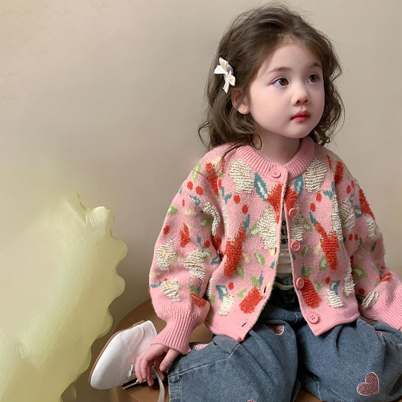 Girls' Sweater Coat Spring and Autumn 2025 New Girls Baby Stylish Fashionable Knitted Cardigan Children's Spring Top